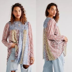 Free People Merrie Mix Print Tunic in Lilac Combo Size Small